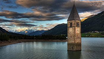 Lake Reschen, Europe HD wallpaper