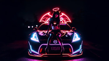 Lucifer Ride Angelic Glow, artist, artwork, art, digital-art, ai-girls, cars, porsche, anime-girl, dark HD wallpaper