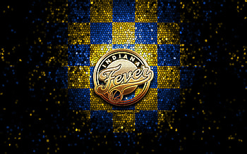 Indiana Fever, glitter logo, WNBA, blue yellow checkered background, basketball, american basketball team, Indiana Fever logo, mosaic art HD wallpaper