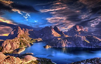 Lofoten Islands, Norway, beaches, bay, beautiful, clouds, sky, mountains, islands, fjord, sunset, ocean HD wallpaper