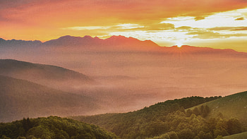 Green Trees On Mountain During Sunrise , mountains, trees, sunrise, nature HD wallpaper