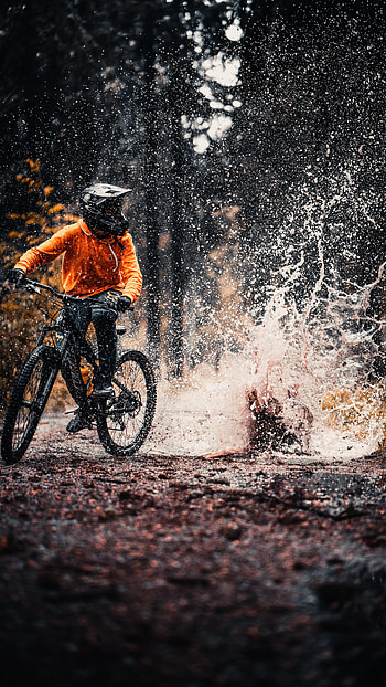 Sports, Spray, Puddle, Bicycle, Extreme, Cyclist HD phone wallpaper