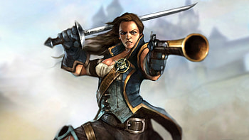 gun girl, girl, gun, sword, pirat HD wallpaper