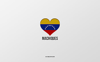 I Love Machiques, Venezuela cities, Day of Machiques, gray background, Machiques, Venezuela, Venezuelan flag heart, favorite cities, Love Machiques HD wallpaper