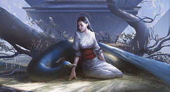 Chilling With Her Peacock , artist, artwork, digital-art, deviantart HD wallpaper