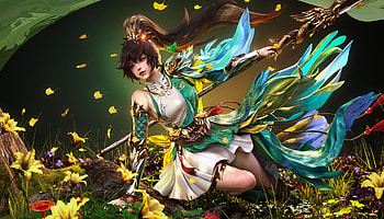 Fantasy girl, xiaoguaishou, girl, green, yellow, fantasy HD wallpaper