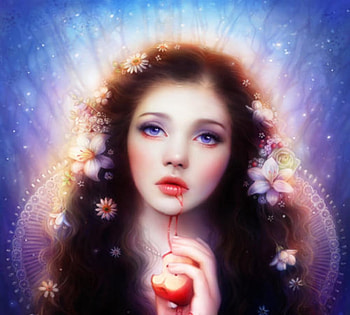 Snow White, frumusete, girl, escume, fantasy, flower, face, apple, luminos, princess HD wallpaper