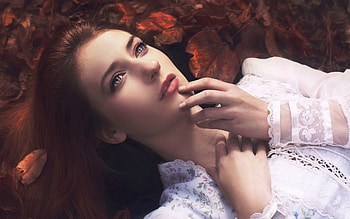 Women, leaves, portrait, eyes, autumn, Autumnial Light HD wallpaper