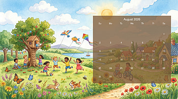 August 2026 Calendar — Sunny Meadow, August 2026 Calendar HD wallpaper