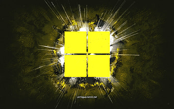Windows 11 logo, grunge art, Windows, yellow stone background, Windows 11 yellow logo, Windows 11, creative art, Windows 11 grunge logo, Windows logo HD wallpaper