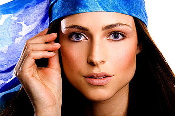 HEADBAND.., blue, model, pretty, young, face, head band, girl, woman HD wallpaper