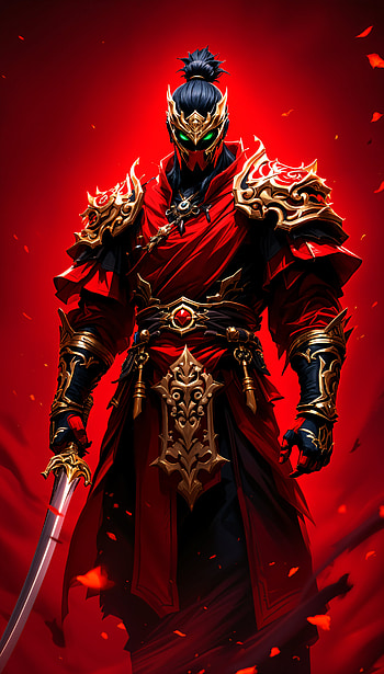 Epic Red Samurai Warrior , samurai, fantasy warrior, armor, sword, red HD phone wallpaper