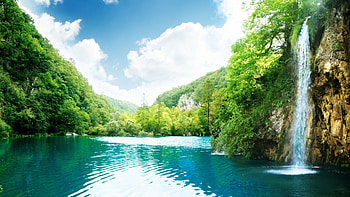 Waterfall, Summer HD wallpaper