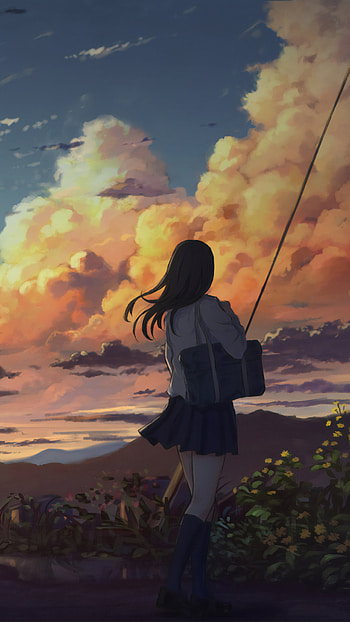 Anime girl outside, Power lines, , Anime HD phone wallpaper