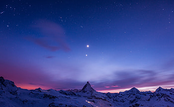 Nature, Sky, Mountains, Stars, Night, Snow HD wallpaper