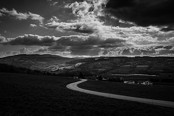 Nature, Sky, Clouds, Road, Turn, Bw, Chb HD wallpaper