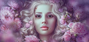 Beauty and Roses, roses, art, girl, beautiful, serene, woman, pink, digital, fantasy, pretty, face, lovely HD wallpaper
