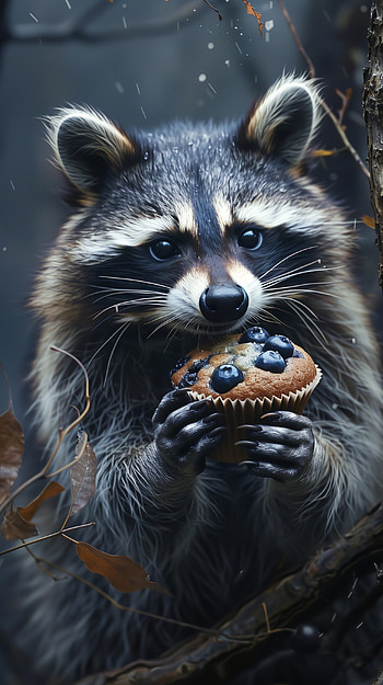 Raccoon's Blueberry Treat, raccoon HD phone wallpaper
