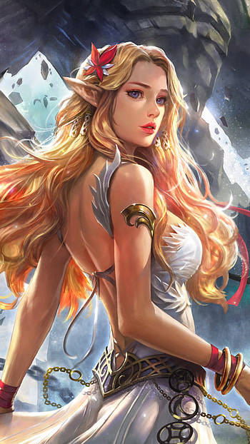 Stone Titan Fantasy Elf Girl, pointed ears, elf, fantasy, woman HD phone wallpaper