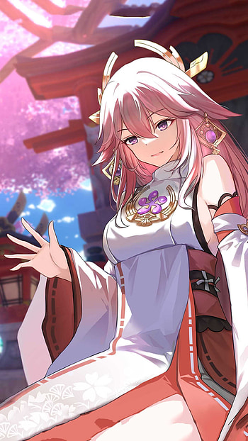 Yae miko, pink, genshin, cute HD phone wallpaper