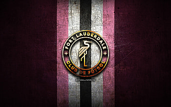 Fort Lauderdale FC, golden logo, USL League One, pink metal background, american soccer club, Fort Lauderdale CF logo, soccer, Fort Lauderdale CF HD wallpaper