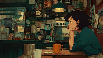 Lofi Coffeehouse Reverie, Woman, Cafe, Cup, Anime HD wallpaper