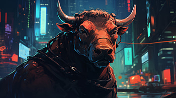 Cyberpunk Bull, cyberpunk, Animal, bull HD wallpaper