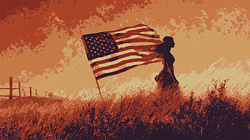 American Flag – Patriotic Silhouette in the Field, american flag, silhouette, field HD wallpaper