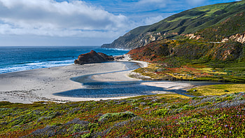 Ocean Coast View Greenery Mountain Waves Beach Sand Rocks Under White Clouds Blue Sky During Daytime Nature HD wallpaper