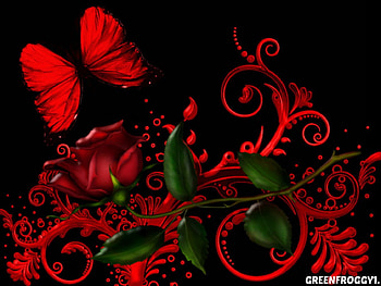 RED ROSE WITH RED BUTTERFLY, ART, ROSE, BUTTERFLY, RED HD wallpaper