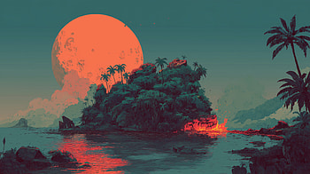 Moonrise Over Jungle – Artistic Landscape Glow, moonrise, jungle, artistic landscape HD wallpaper