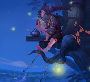 Witch, night, halloween, fantasy, luminos, girl, ekaterina shapovalova, dark HD wallpaper