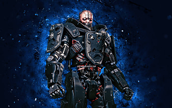 Adam Smasher, , blue neon lights, Cyberpunk 2077, RPG, fan art, Cyberpunk 2077 characters, Adam Smasher Cyberpunk HD wallpaper