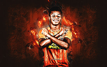 David Neres, FC Shakhtar Donetsk, Brazilian football player, portrait, orange stone background, football, grunge art HD wallpaper