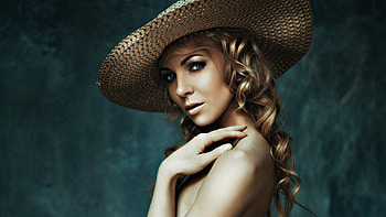 Beauty, blue, model, blonde, girl, hand, woman, summer, george chernyadiev, vara, hat HD wallpaper