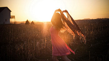 girl in sunset, field, nature, girl, sunset, surise HD wallpaper