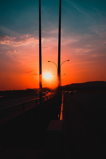 Cities, Sunset, Sky, Twilight, Road, Dusk, Evening HD phone wallpaper