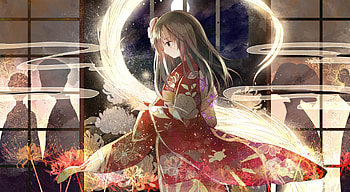 Tagme, night, white, kimono, girl, kazu, pink, anime, moon, red, luna, manga HD wallpaper