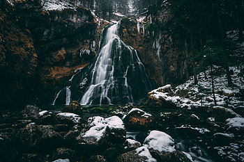 River, waterfall, forest, rocks, nature HD wallpaper