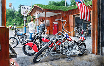 Building The Dream, customised, painting, workshop, garage, motorbikes, flag HD wallpaper