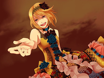 Kagamine Rin, sexy, blue eyes, cute, girl, vocaloid, dress, anime, short hair, blonde hair HD wallpaper