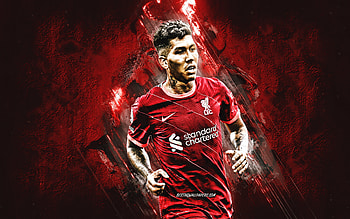 Roberto Firmino, Liverpool FC, Brazilian soccer player, attacking midfielder, red stone background, soccer, Premier League, England HD wallpaper