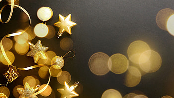Golden Stars Christmas Decoration Balls Lights Bokeh Background Christmas HD wallpaper