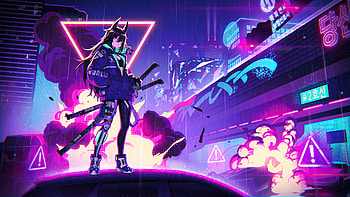Katana Anime Girl Neon , anime-girl, anime, artist, artwork, digital-art, neon HD wallpaper