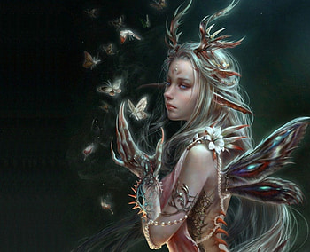 Lady Monster, nice, 3d, wing, cg, horn, female, plain, sexy, sweet, blue eyes, gorgeous, hot, girl, fairy, anime girl, simple, claws, anime, fantasy, pretty, white hair, lovely, realistic, silver hair, black, cute, long hair, beauty, butterfly, fantasy girl, wings, beautiful, dark, elegant HD wallpaper