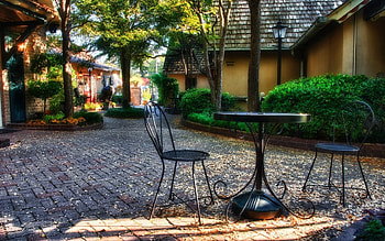 Plants, Cities, Houses, Autumn, Leaves, Park, Table, Sculpture, Chairs, Small Houses, Sculptures HD wallpaper