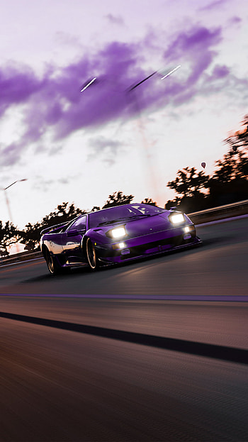 Lamborghini Diablo, lambo diablo, purple lambo, highway, purple sky HD phone wallpaper