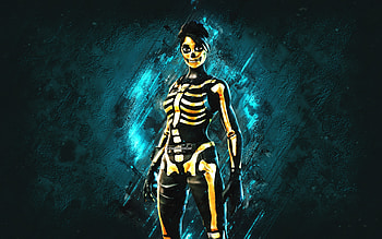 Fortnite Gilded Skull Ranger Skin, Fortnite, main characters, blue stone background, Gilded Skull Ranger, Fortnite skins, Gilded Skull Ranger Skin, Gilded Skull Ranger Fortnite, Fortnite characters HD wallpaper