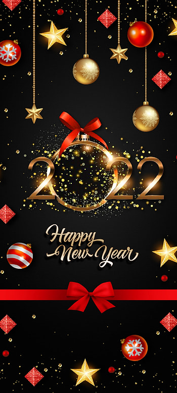 Happy NewYear 2022, gold, holiday ornament, Ribbons, festival, dark, luxury HD phone wallpaper