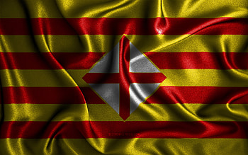 Barcelona flag, , silk wavy flags, spanish provinces, Day of Barcelona, fabric flags, Flag of Barcelona, 3D art, Barcelona, Europe, Provinces of Spain, Barcelona 3D flag, Spain HD wallpaper